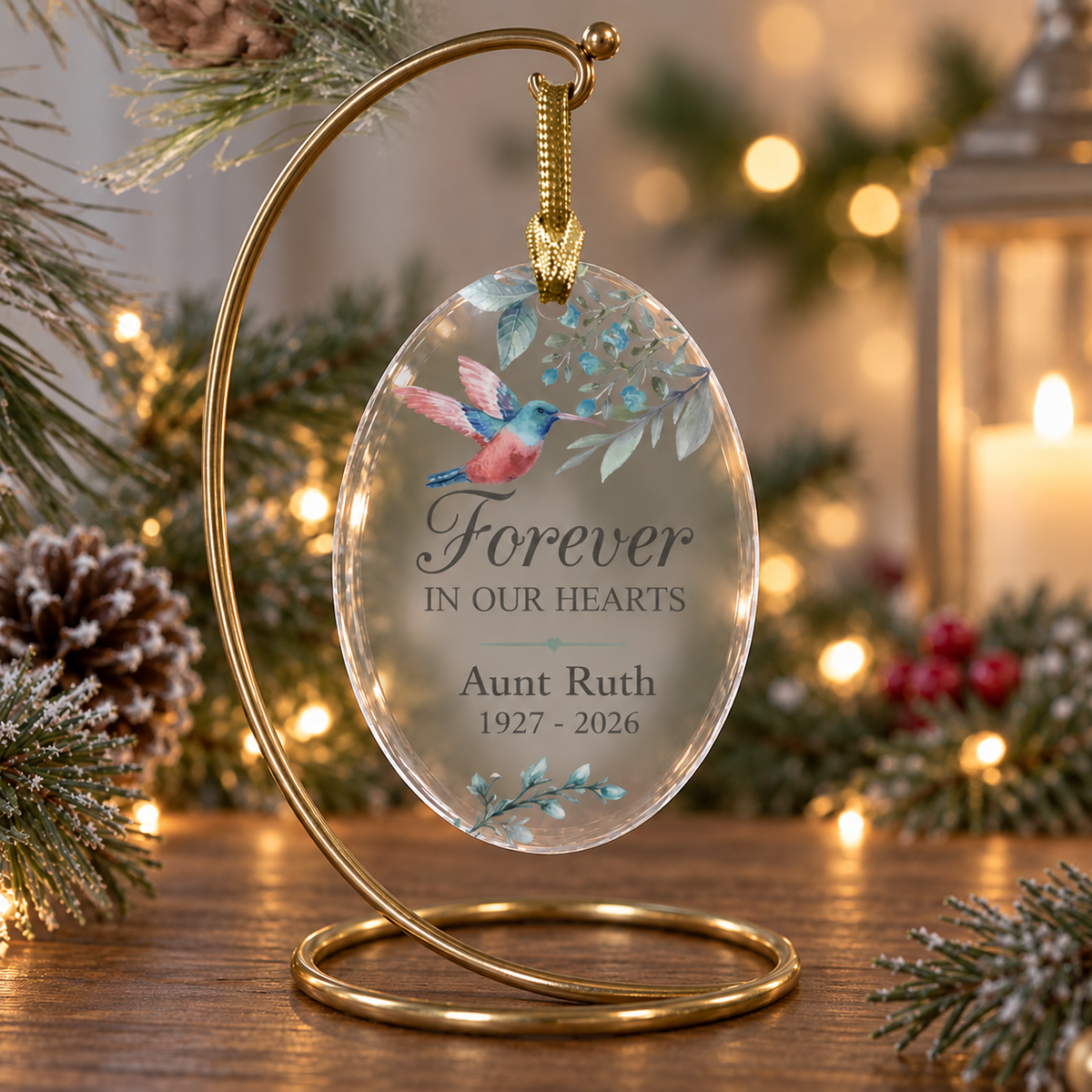 Personalized Hummingbird Memorial Glass Ornament – Forever in Our Hearts