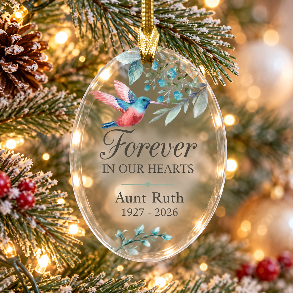 Personalized Hummingbird Memorial Glass Ornament – Forever in Our Hearts