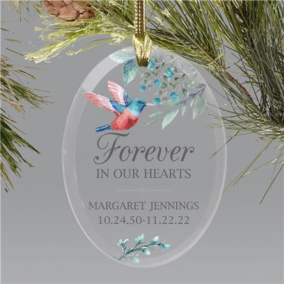 Personalized Hummingbird Memorial Glass Ornament – Forever in Our Hearts