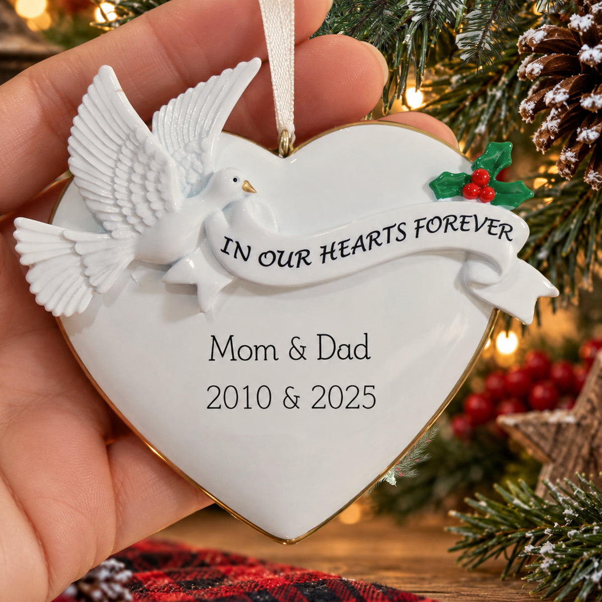 Personalized Dove Memorial Ornament – In Our Hearts Forever