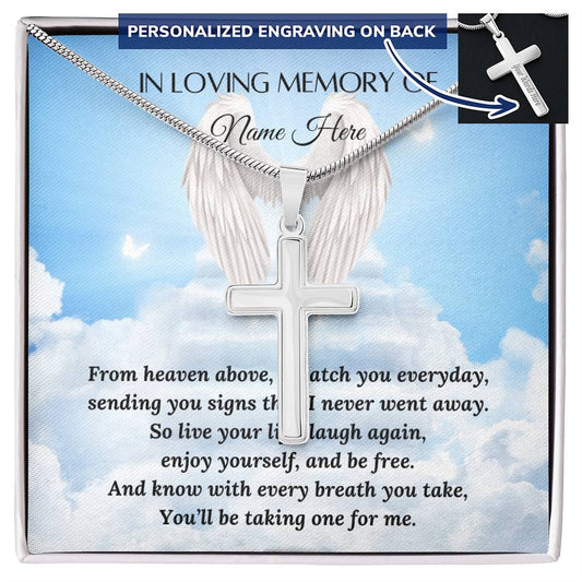Loss of a Loved One - Personalized Cross Necklace - Laser Engraved Jewelry – Personalized Jewelry by Sunrise Keepsakes