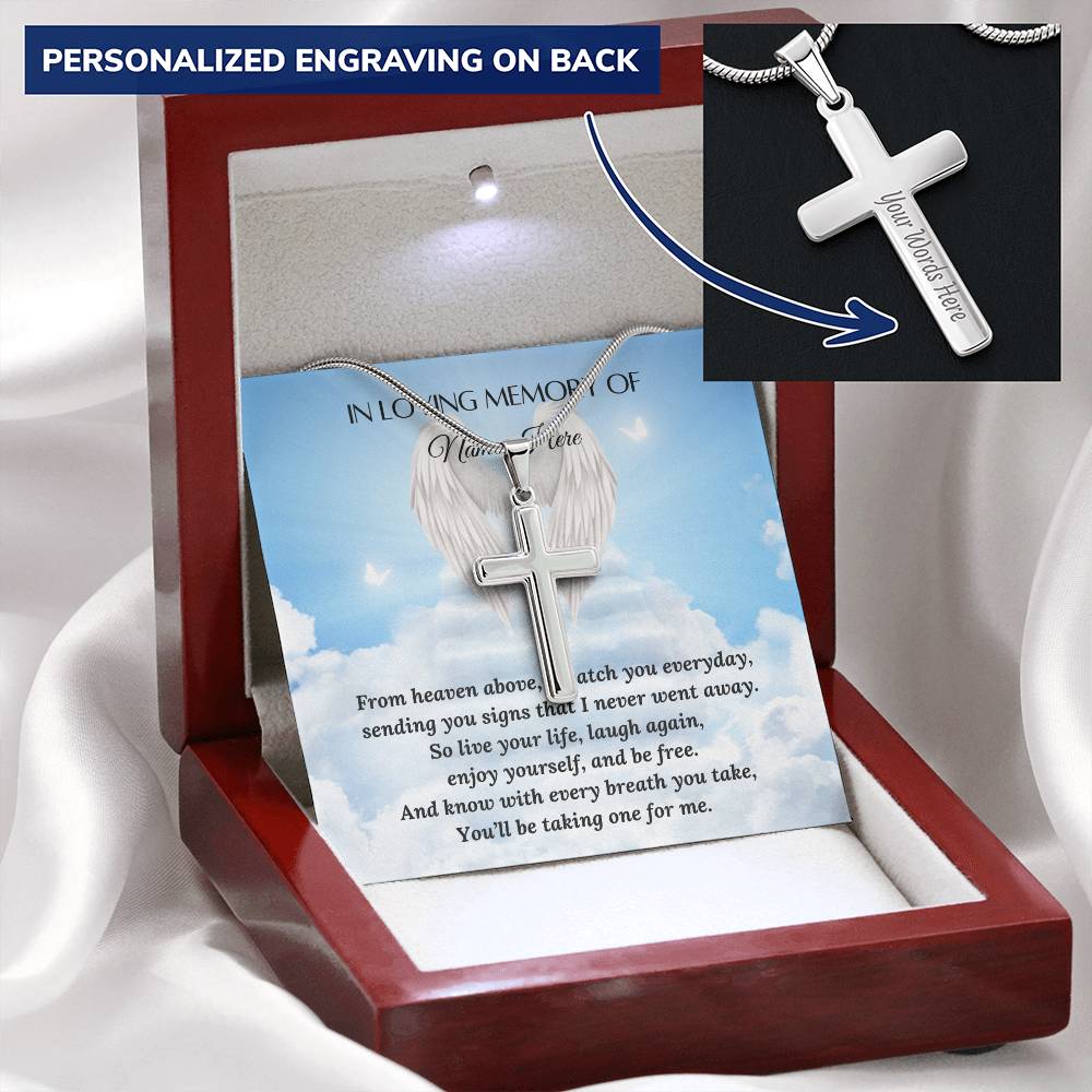 Loss of a Loved One - Personalized Cross Necklace - Laser Engraved Jewelry – Personalized Jewelry by Sunrise Keepsakes