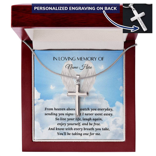 Loss of a Loved One - Personalized Cross Necklace - Laser Engraved Jewelry – Personalized Jewelry by Sunrise Keepsakes