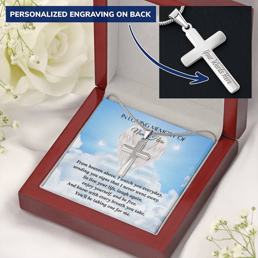Loss of a Loved One - Personalized Cross Necklace - Laser Engraved Jewelry – Personalized Jewelry by Sunrise Keepsakes