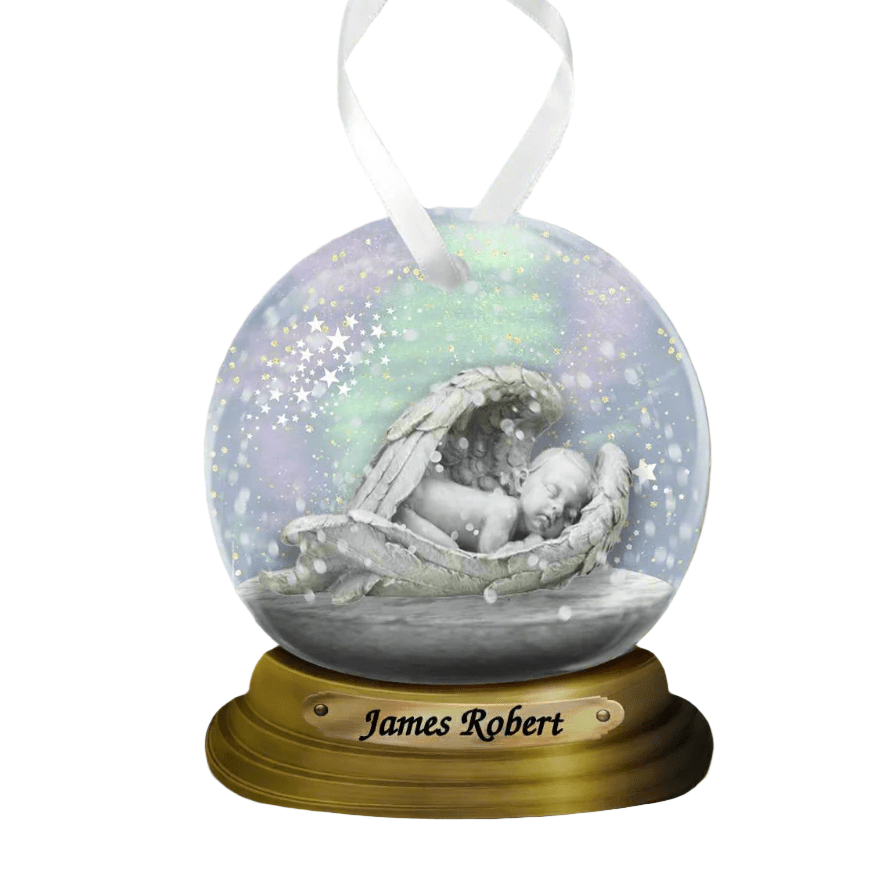 Loss of Baby Ornamant - Angel Snow globe Ornament – Personalized Memorial Ornament by Sunrise Keepsakes