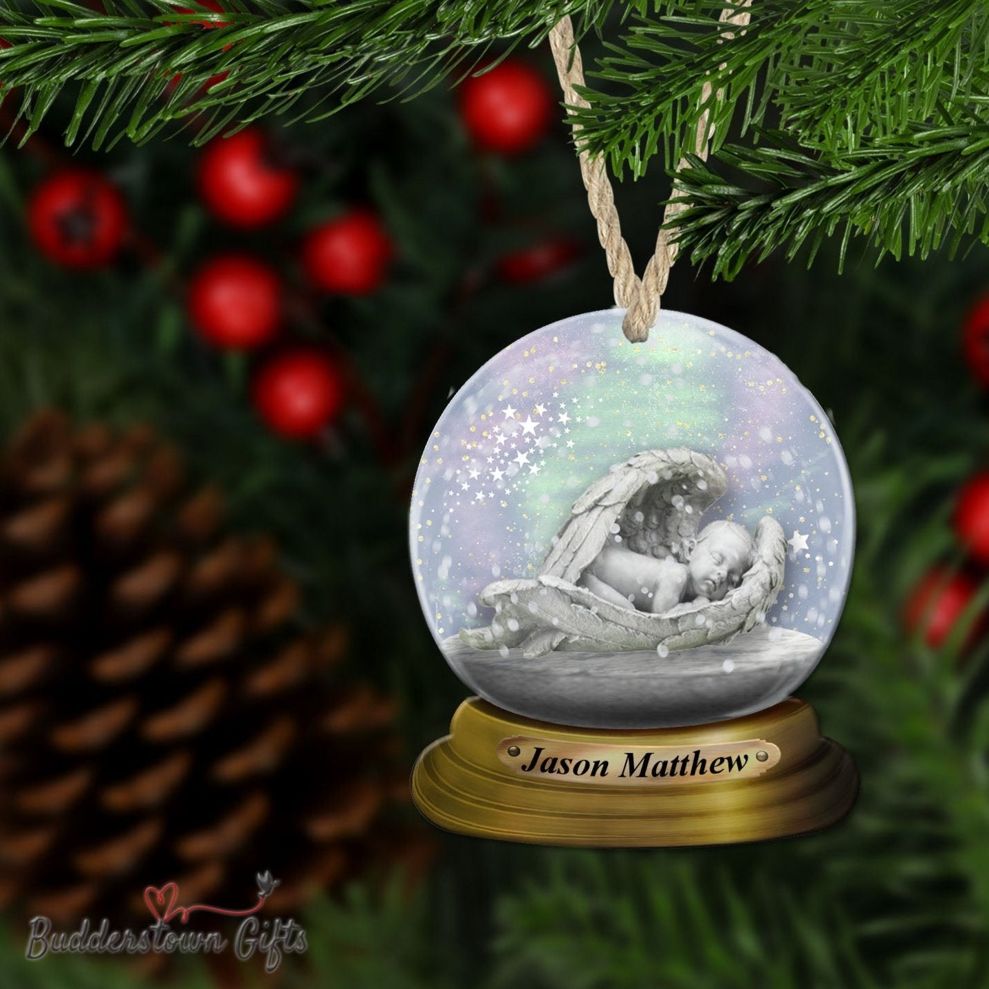 Loss of Baby Ornamant - Angel Snow globe Ornament – Personalized Memorial Ornament by Sunrise Keepsakes