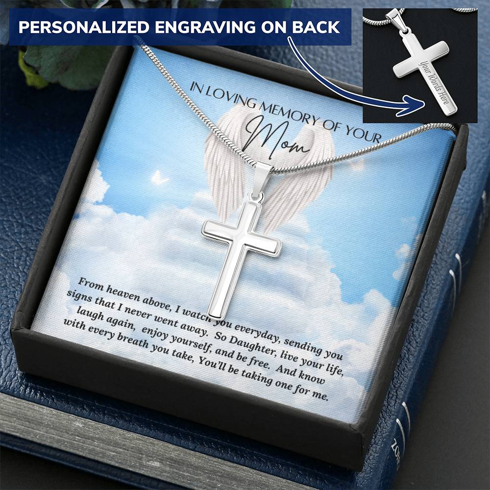 Loss of Mom Personalized Cross Necklace - Laser Engraved Jewelry - Loss of Mother Gift – Personalized Jewelry by Sunrise Keepsakes