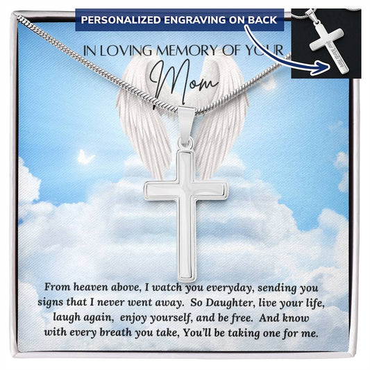 Loss of Mom Personalized Cross Necklace - Laser Engraved Jewelry - Loss of Mother Gift – Personalized Jewelry by Sunrise Keepsakes