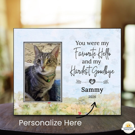 Loss of Pet Memorial Frame – Favorite Hello Hardest Goodbye – Personalized pet memorial by Sunrise Keepsakes
