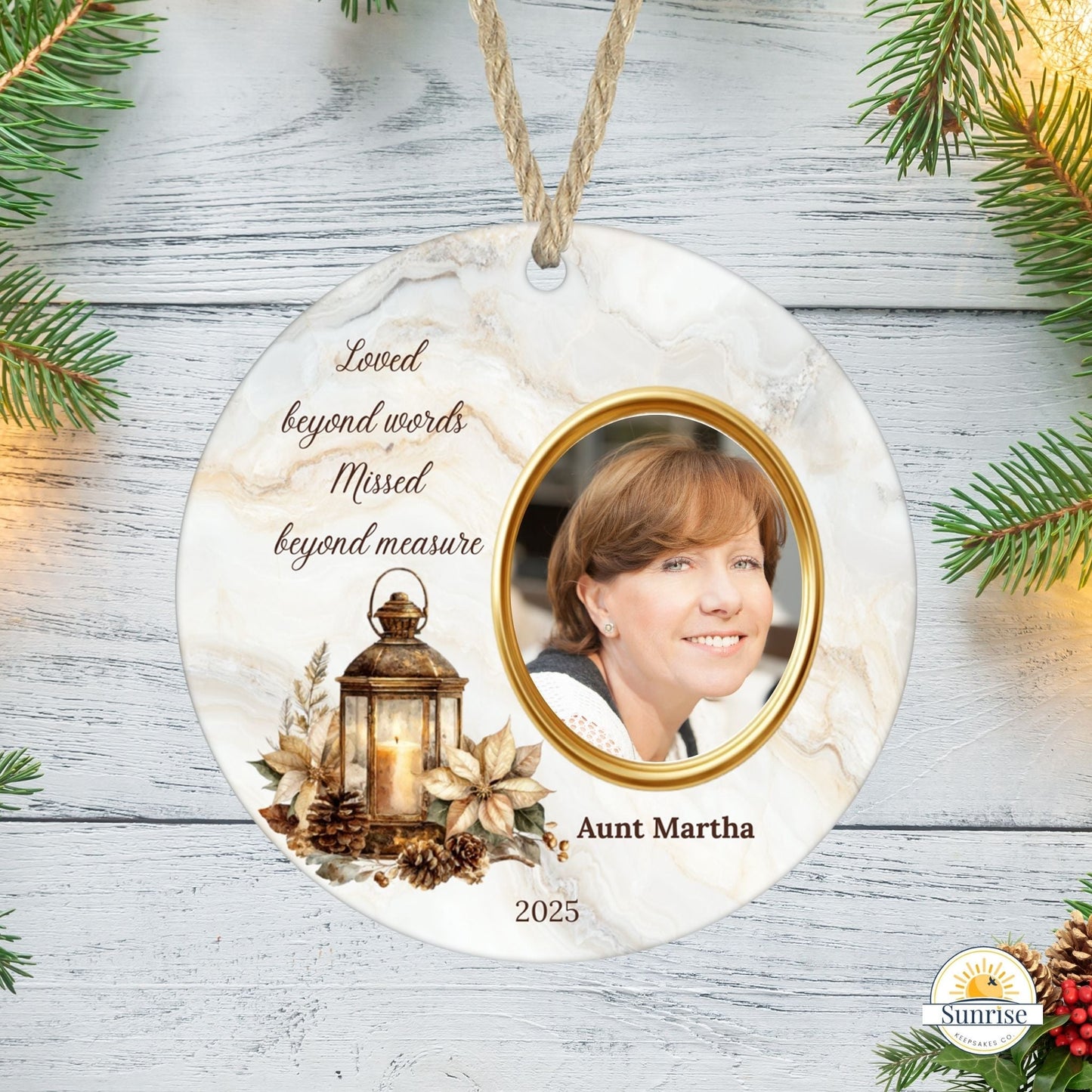 Memorial Photo Ornament – Loved Beyond Words Personalized – Personalized Memorial Ornament by Sunrise Keepsakes