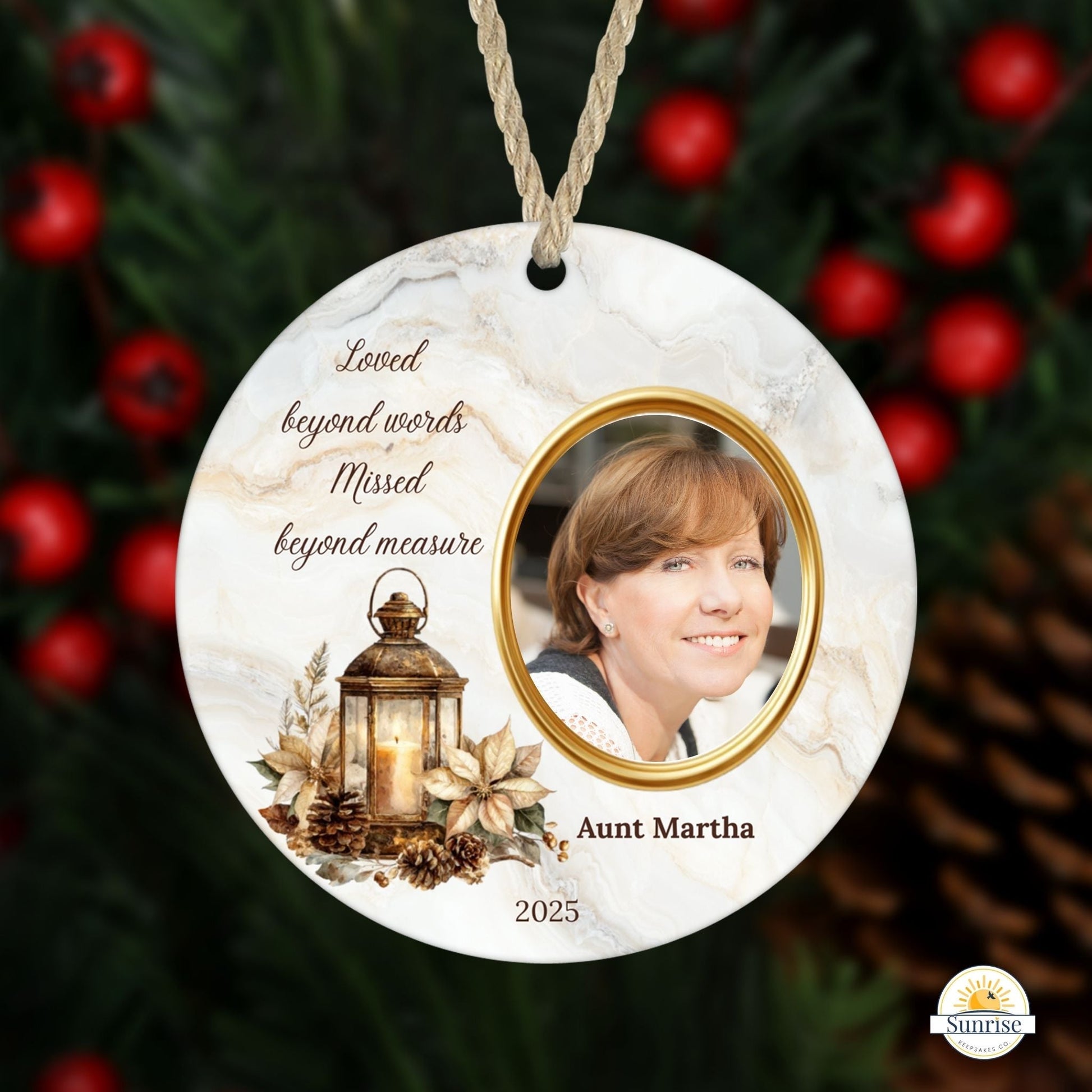 Memorial Photo Ornament – Loved Beyond Words Personalized – Personalized Memorial Ornament by Sunrise Keepsakes