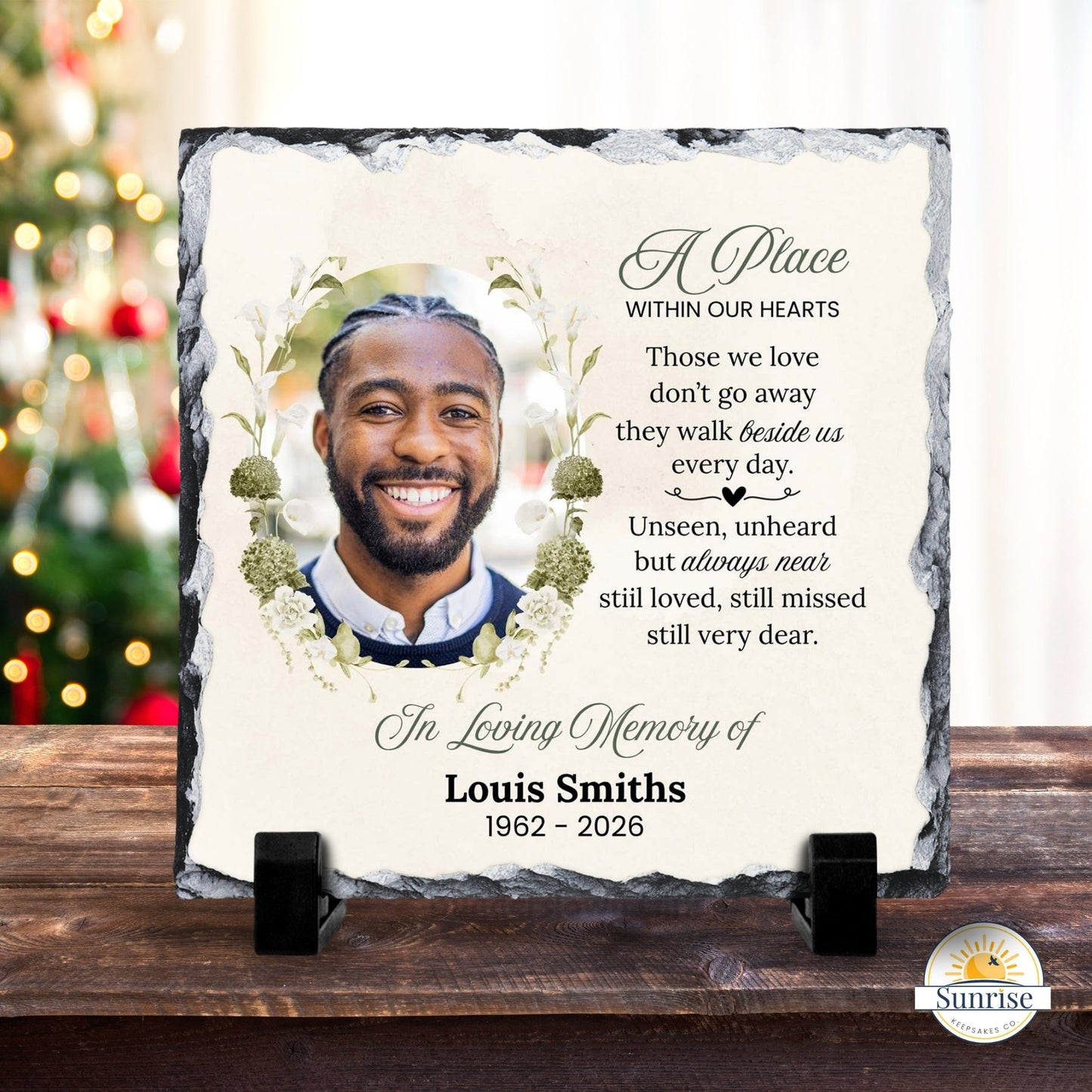 Memorial Photo Plaque – A Place Within Our Hearts - Green Floral – Personalized Sympathy Gifts by Sunrise Keepsakes