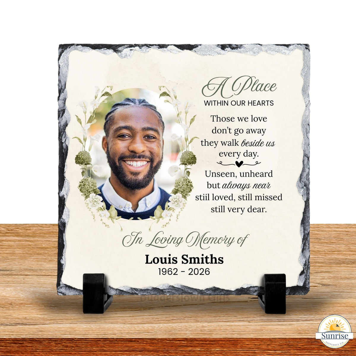 Memorial Photo Plaque – A Place Within Our Hearts - Green Floral – Personalized Sympathy Gifts by Sunrise Keepsakes