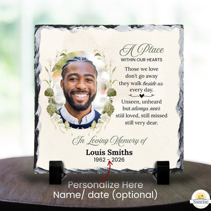 Memorial Photo Plaque – A Place Within Our Hearts - Green Floral – Personalized Sympathy Gifts by Sunrise Keepsakes
