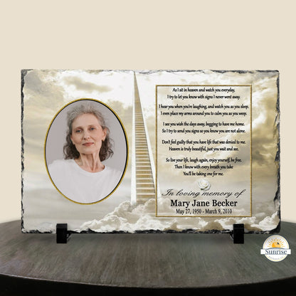 Memorial Photo Plaque – “As I Sit in Heaven” Poem (Golden Sky) – Personalized Memorial Ceremony Supplies by Sunrise Keepsakes
