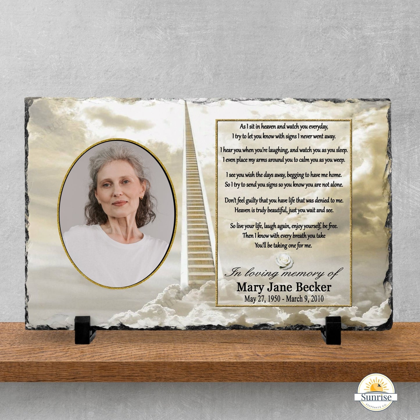Memorial Photo Plaque – “As I Sit in Heaven” Poem (Golden Sky) – Personalized Memorial Ceremony Supplies by Sunrise Keepsakes
