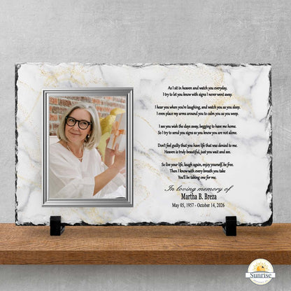 Memorial Photo Plaque – “As I Sit in Heaven” Poem (Marble Background) – Personalized Memorial Ceremony Supplies by Sunrise Keepsakes