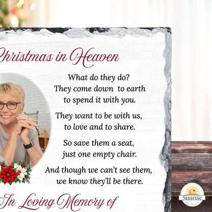 Memorial Photo Plaque – Christmas in Heaven Poinsettia – Personalized Sympathy Gifts by Sunrise Keepsakes