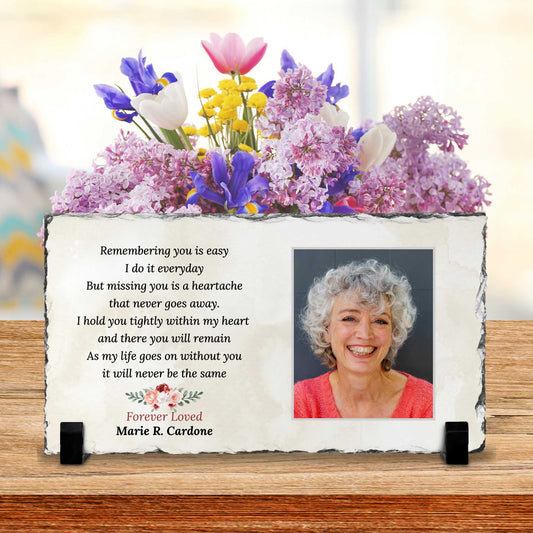 Memorial Photo Plaque – Remembering You Is Easy Poem with Name & Picture – Personalized Sympathy Gifts by Sunrise Keepsakes