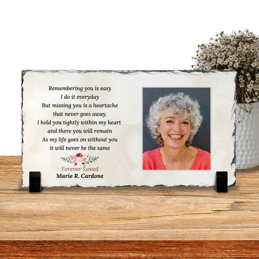 Memorial Photo Plaque – Remembering You Is Easy Poem with Name & Picture – Personalized Sympathy Gifts by Sunrise Keepsakes