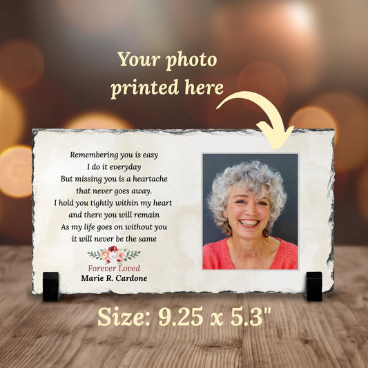 Memorial Photo Plaque – Remembering You Is Easy Poem with Name & Picture – Personalized Sympathy Gifts by Sunrise Keepsakes