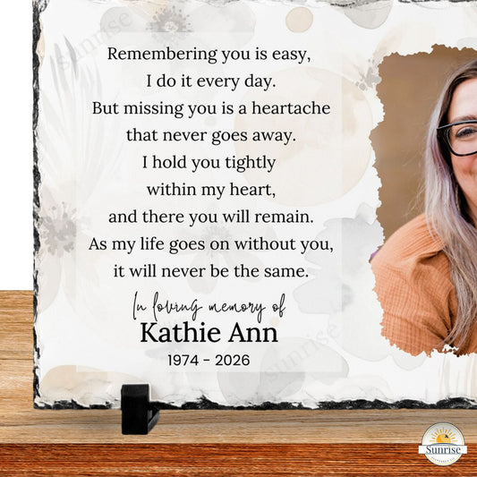 Memorial Photo Plaque – Remembering You Is Easy – Sympathy Gift – Personalized Sympathy Gifts by Sunrise Keepsakes