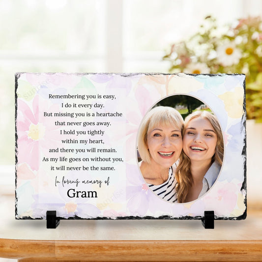 Memorial Photo Plaque – “Remembering You” Sympathy Gift – Watercolor Flowers – Personalized Sympathy Gifts by Sunrise Keepsakes