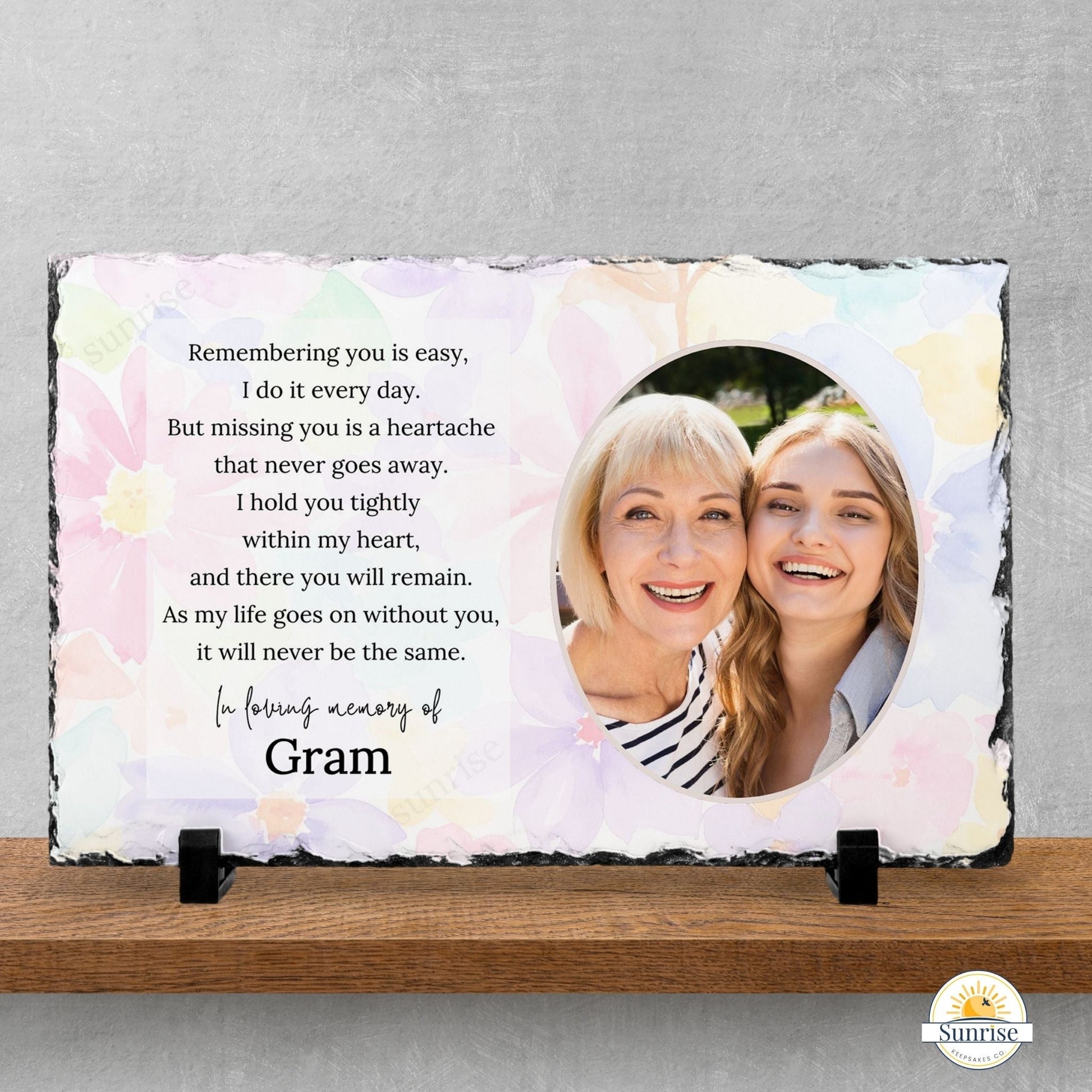 Memorial Photo Plaque – “Remembering You” Sympathy Gift – Watercolor Flowers – Personalized Sympathy Gifts by Sunrise Keepsakes