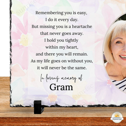 Memorial Photo Plaque – “Remembering You” Sympathy Gift – Watercolor Flowers – Personalized Sympathy Gifts by Sunrise Keepsakes