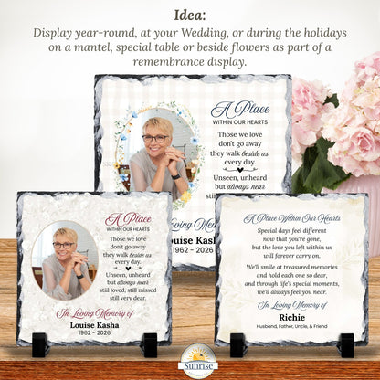 Memorial Photo Plaque – Those We Love Don’t Go Away Soft Floral – Personalized Sympathy Gifts by Sunrise Keepsakes