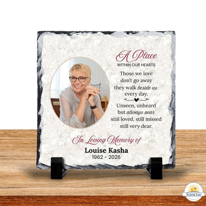 Memorial Photo Plaque – Those We Love Don’t Go Away Soft Floral – Personalized Sympathy Gifts by Sunrise Keepsakes