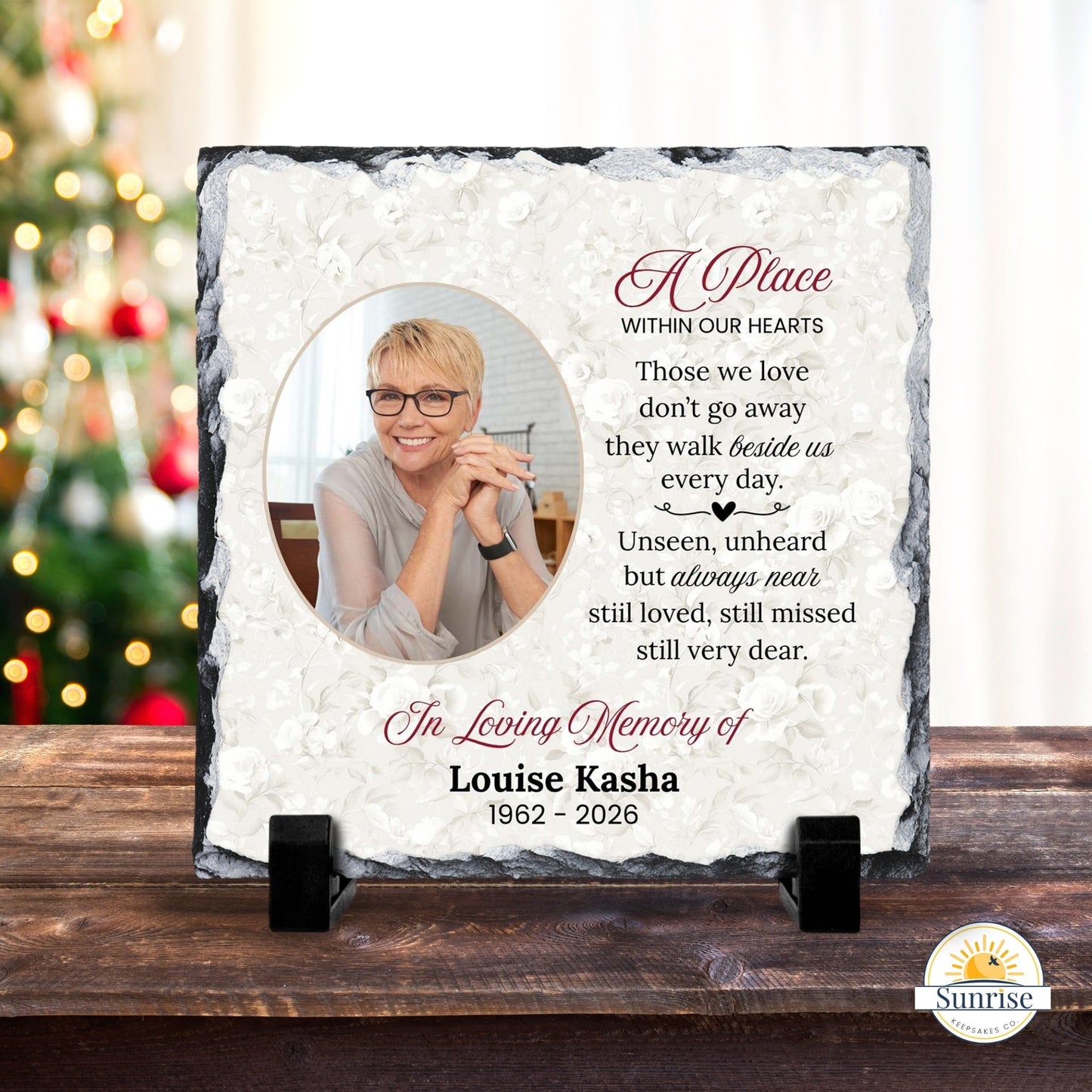 Memorial Photo Plaque – Those We Love Don’t Go Away Soft Floral – Personalized Sympathy Gifts by Sunrise Keepsakes