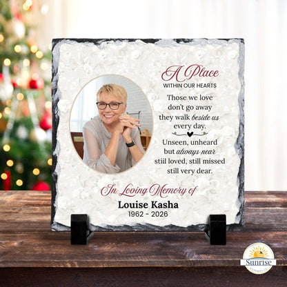 Memorial Photo Plaque – Those We Love Don’t Go Away Soft Floral – Personalized Sympathy Gifts by Sunrise Keepsakes
