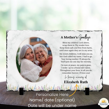 Memorial Plaque – A Mother's Goodbye – Feminine Floral Remembrance – Personalized Sympathy Gifts by Sunrise Keepsakes
