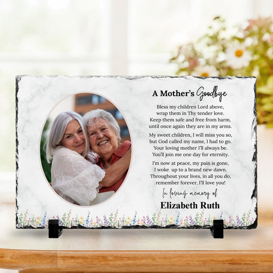 Memorial Plaque – A Mother's Goodbye – Feminine Floral Remembrance – Personalized Sympathy Gifts by Sunrise Keepsakes