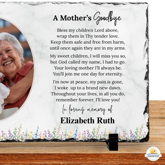 Memorial Plaque – A Mother's Goodbye – Feminine Floral Remembrance – Personalized Sympathy Gifts by Sunrise Keepsakes