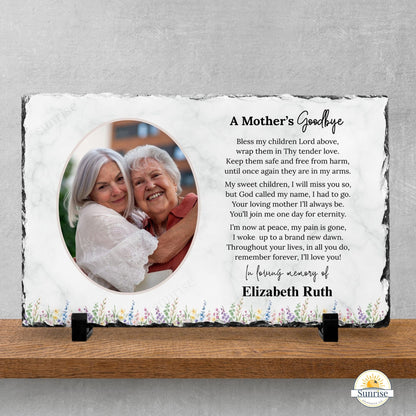 Memorial Plaque – A Mother's Goodbye – Feminine Floral Remembrance – Personalized Sympathy Gifts by Sunrise Keepsakes