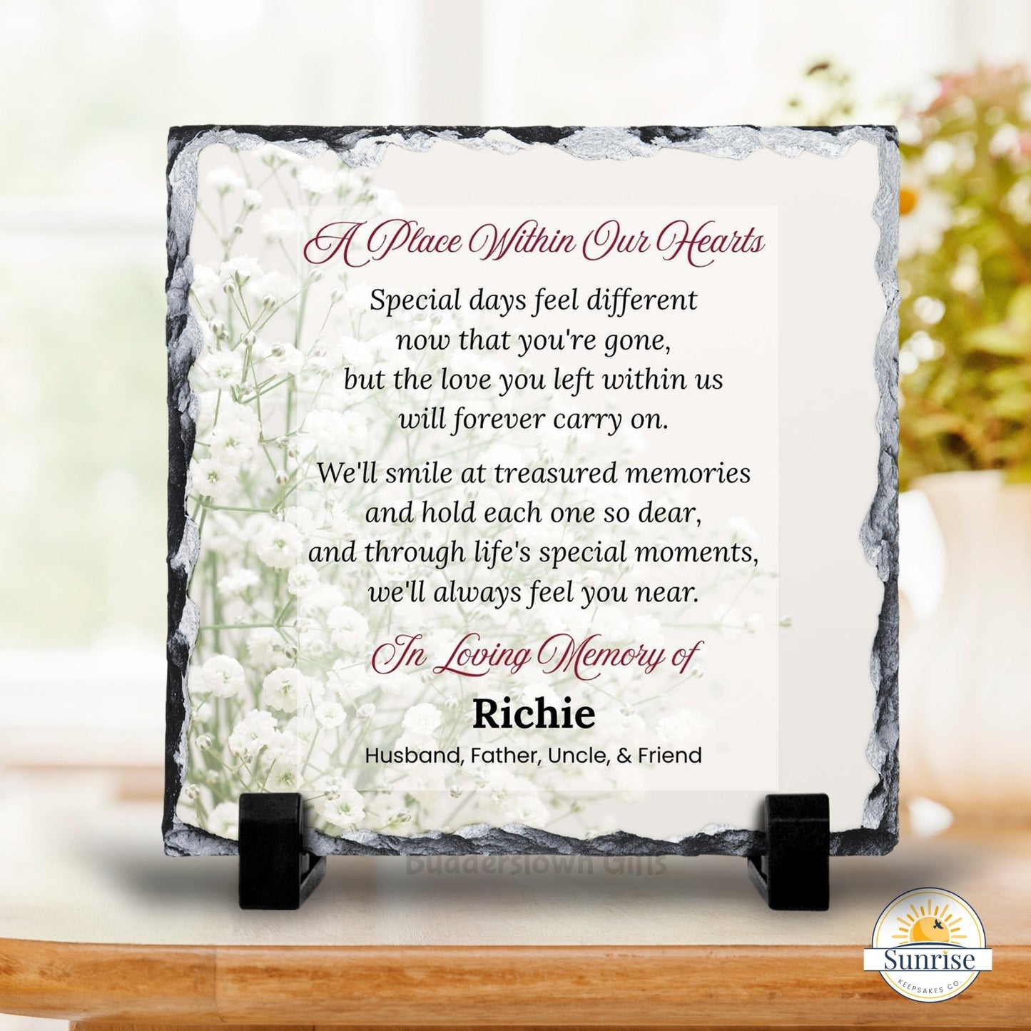 Memorial Plaque - A Place Within Our Hearts - Baby’s Breath – Personalized Sympathy Gifts by Sunrise Keepsakes