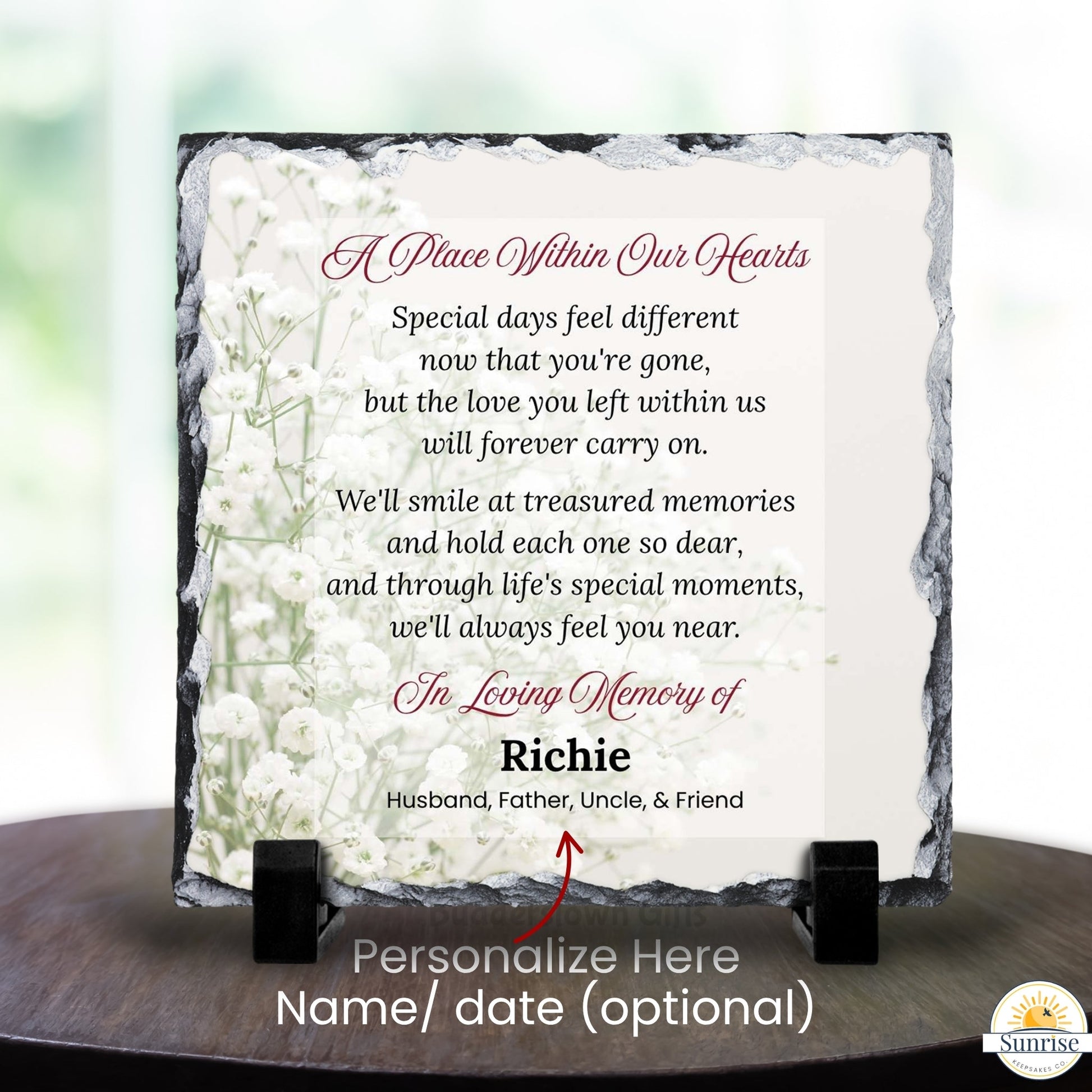 Memorial Plaque - A Place Within Our Hearts - Baby’s Breath – Personalized Sympathy Gifts by Sunrise Keepsakes