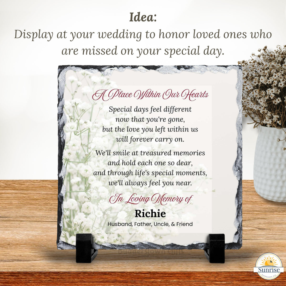 Memorial Plaque - A Place Within Our Hearts - Baby’s Breath – Personalized Sympathy Gifts by Sunrise Keepsakes