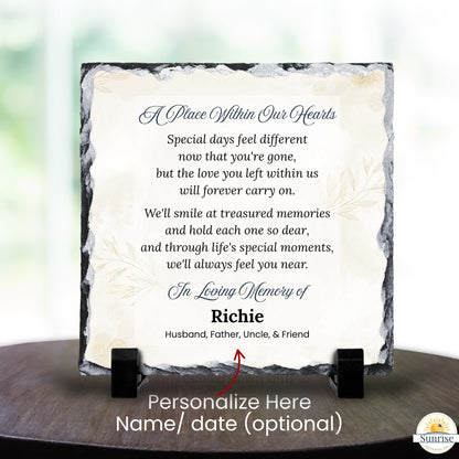 Memorial Plaque – A Place Within Our Hearts – Gold Leaf – Personalized Sympathy Gifts by Sunrise Keepsakes