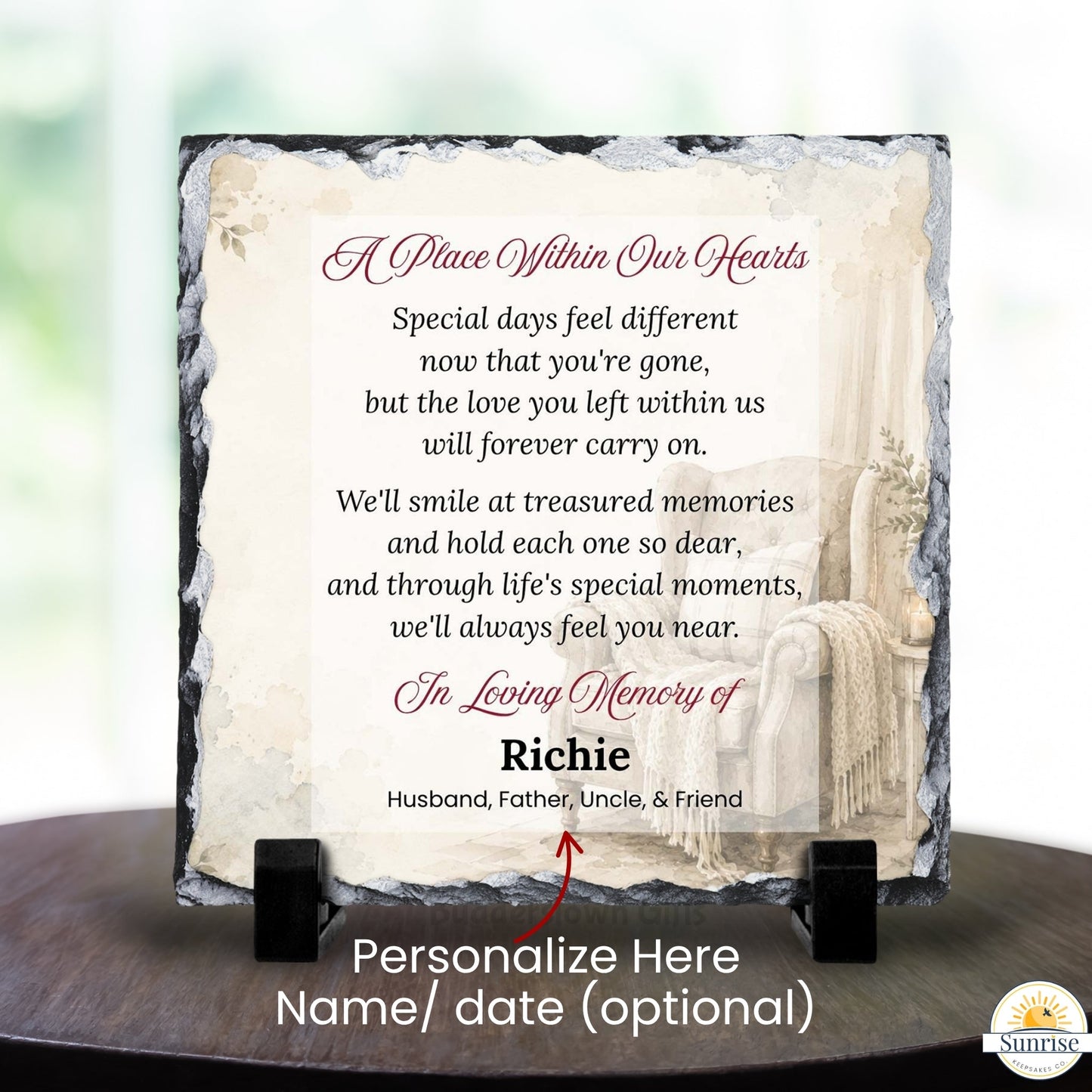 Memorial Plaque – A Place Within Our Hearts Neutral – Personalized Sympathy Gifts by Sunrise Keepsakes