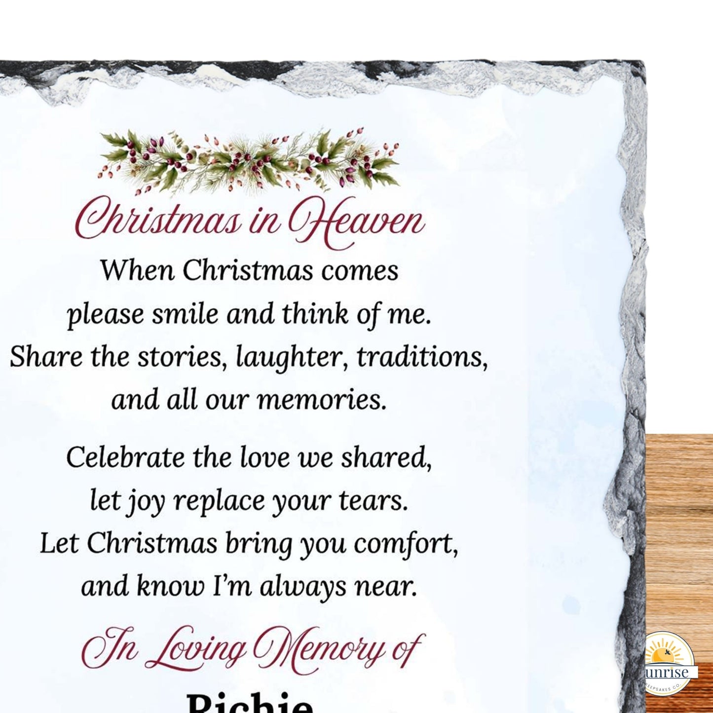 Memorial Plaque – Blue Christmas in Heaven – Personalized Sympathy Gifts by Sunrise Keepsakes