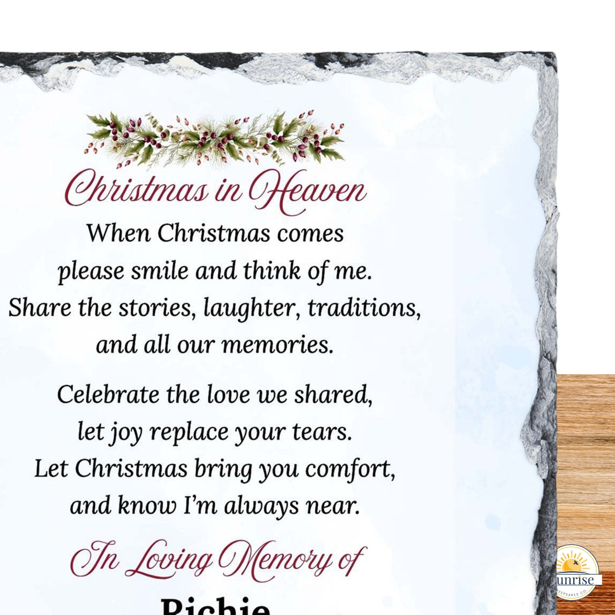 Memorial Plaque – Blue Christmas in Heaven – Personalized Sympathy Gifts by Sunrise Keepsakes