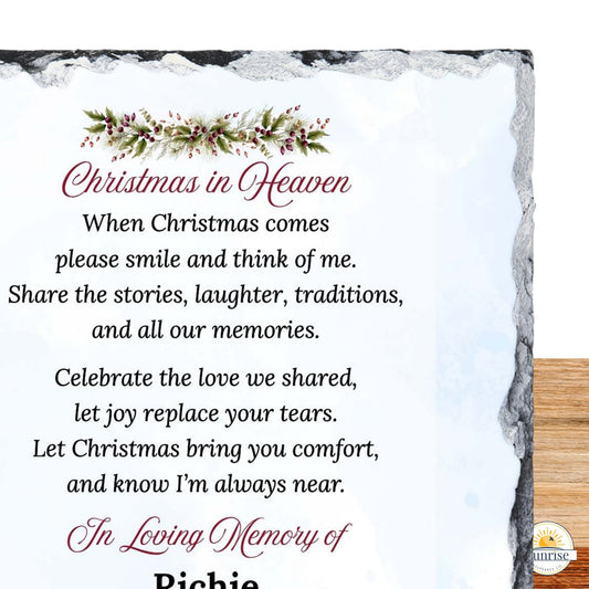 Memorial Plaque – Blue Christmas in Heaven – Personalized Sympathy Gifts by Sunrise Keepsakes
