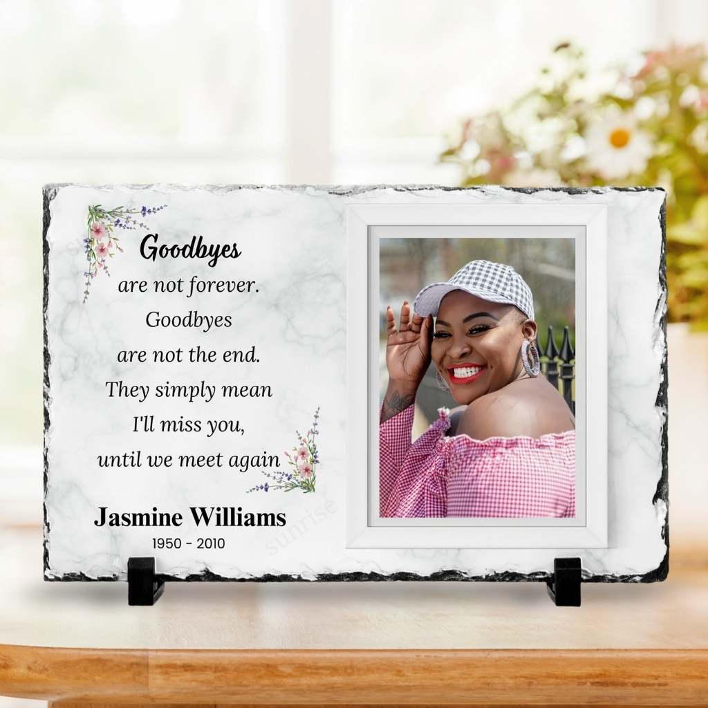 Memorial Plaque – Goodbyes Are Not Forever – Remembrance Gift – Personalized Sympathy Gifts by Sunrise Keepsakes