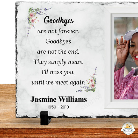 Memorial Plaque – Goodbyes Are Not Forever – Remembrance Gift – Personalized Sympathy Gifts by Sunrise Keepsakes