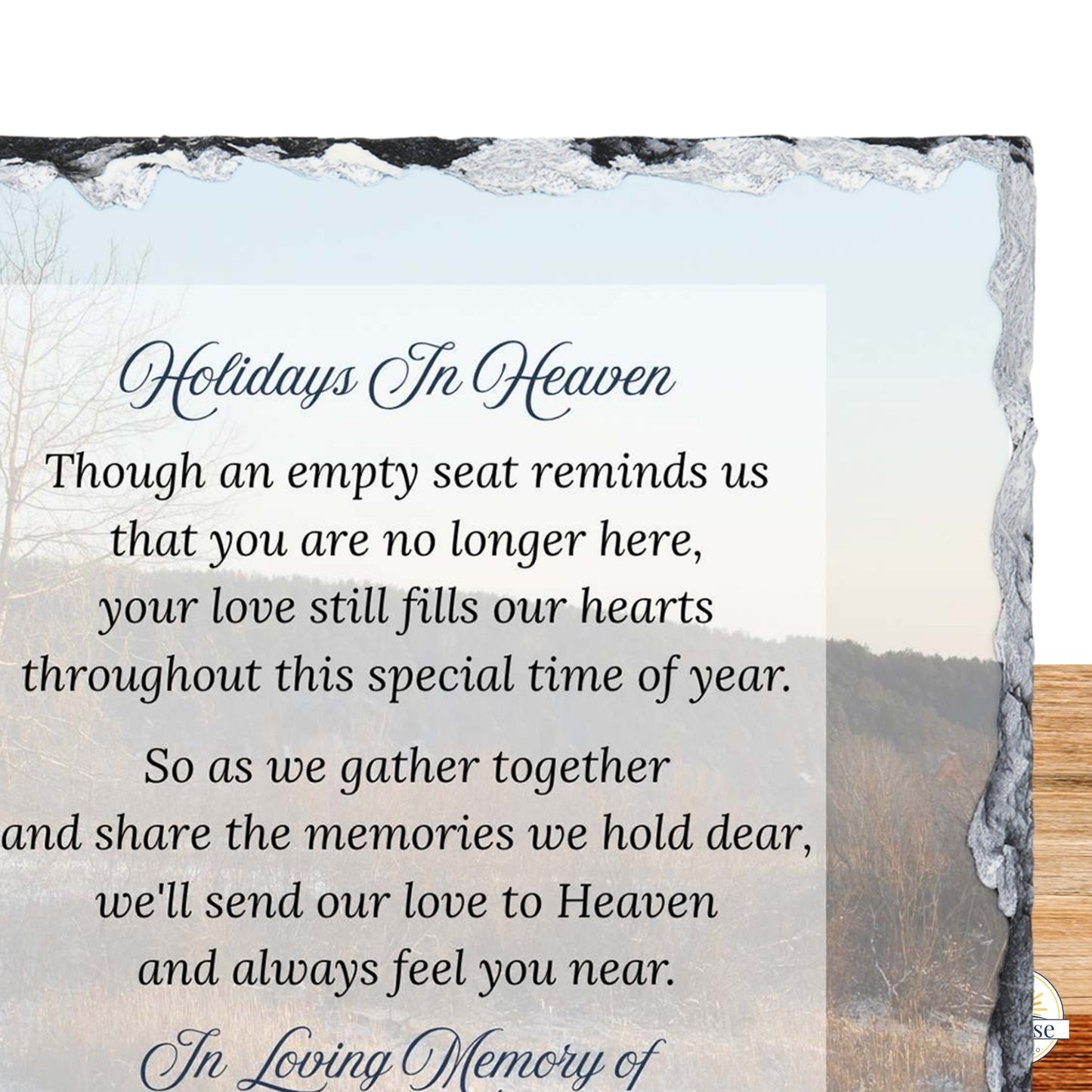 Memorial Plaque – Holidays in Heaven Mountain Lake – Personalized Sympathy Gifts by Sunrise Keepsakes