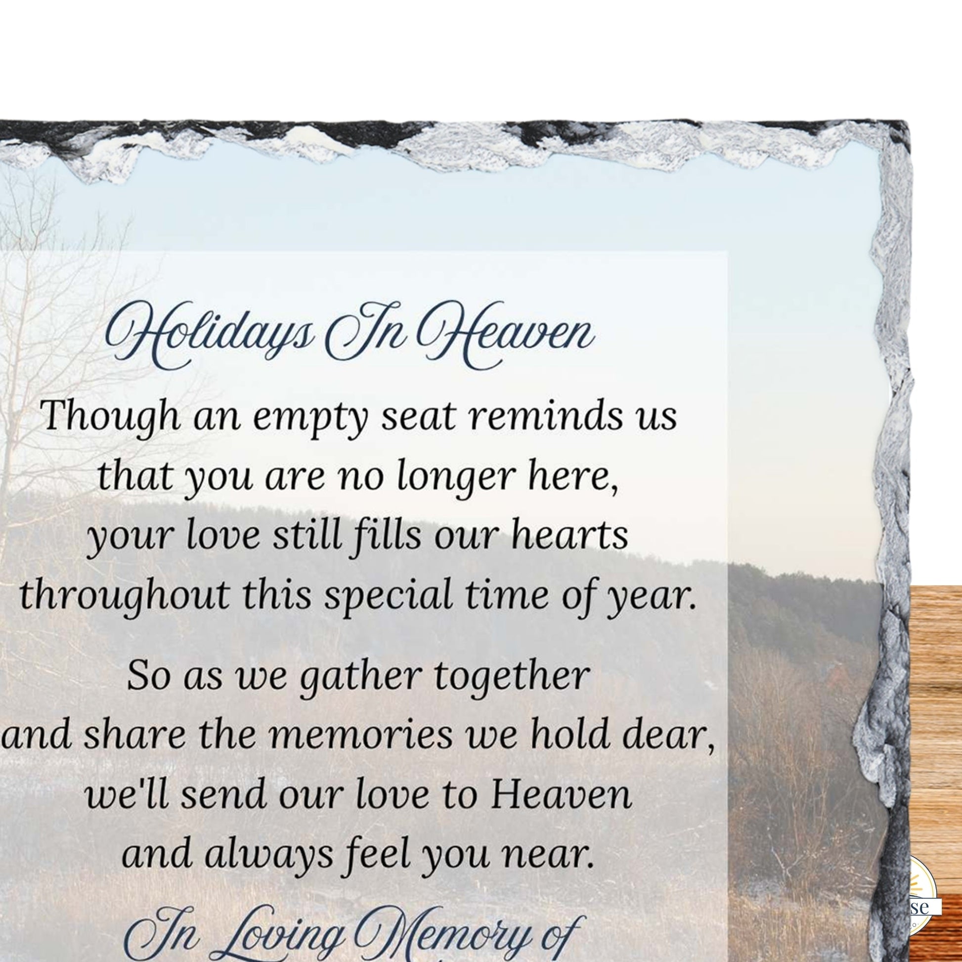 Memorial Plaque – Holidays in Heaven Mountain Lake – Personalized Sympathy Gifts by Sunrise Keepsakes