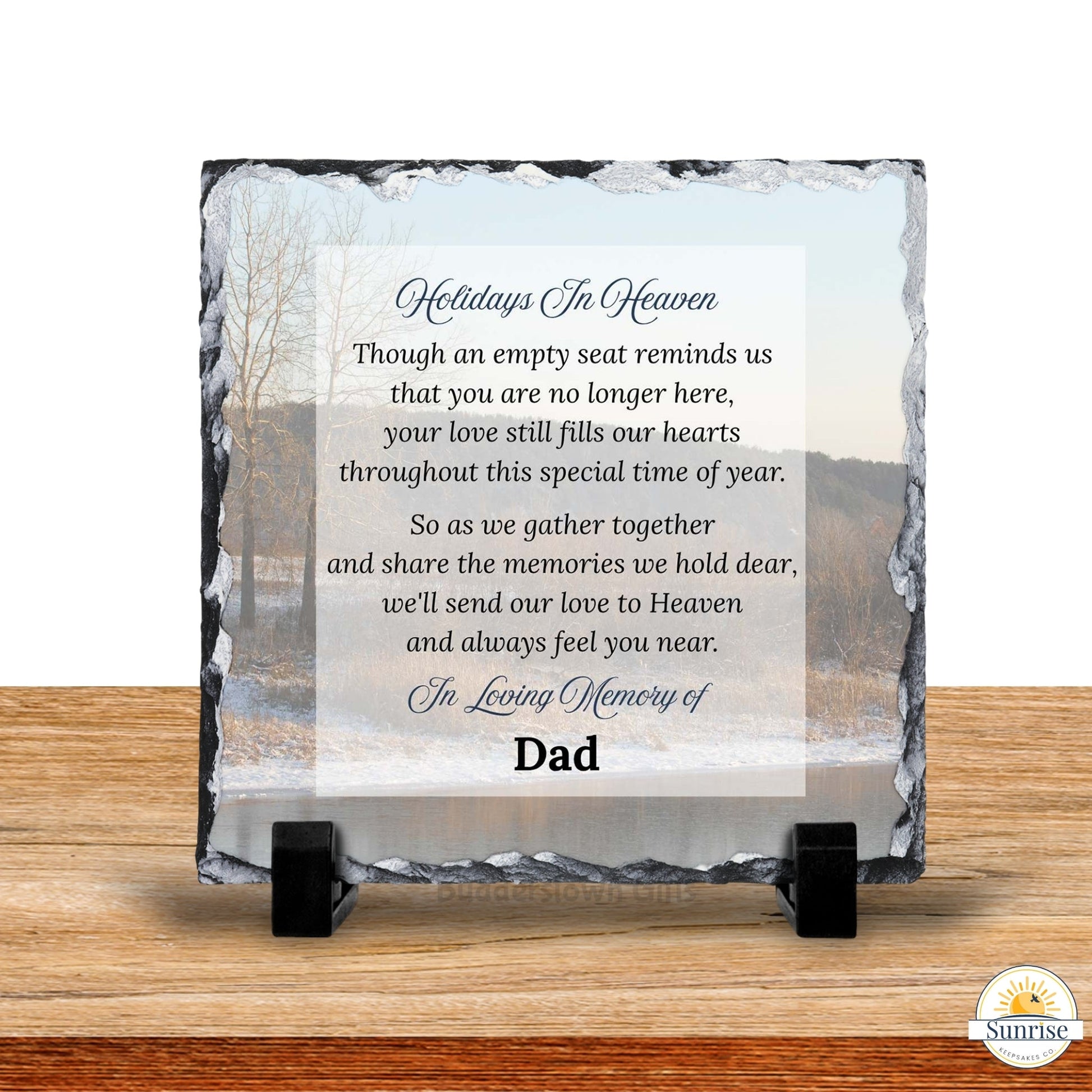 Memorial Plaque – Holidays in Heaven Mountain Lake – Personalized Sympathy Gifts by Sunrise Keepsakes
